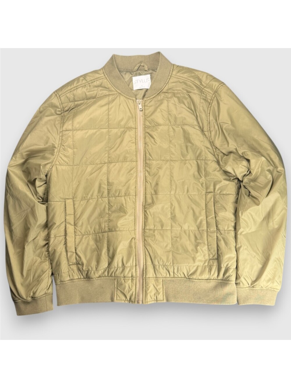 Stylus Olive Green Zip Bomber Flight Jacket Large